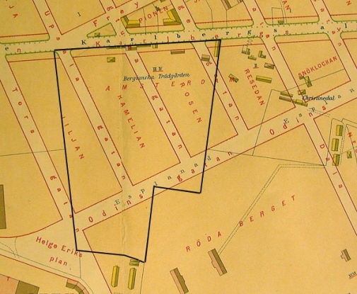 Karta Bergielund. Källa: Atlas över Stockholm, Lundgren, 1885.